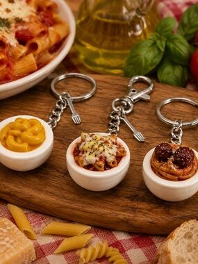 Pasta Bowl Keychain or Bag Clip | Mac & Cheese, Baked Ziti, Spaghetti & Meatball